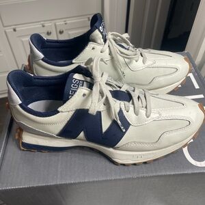 New Balance White and Blue Classic Sneakers
